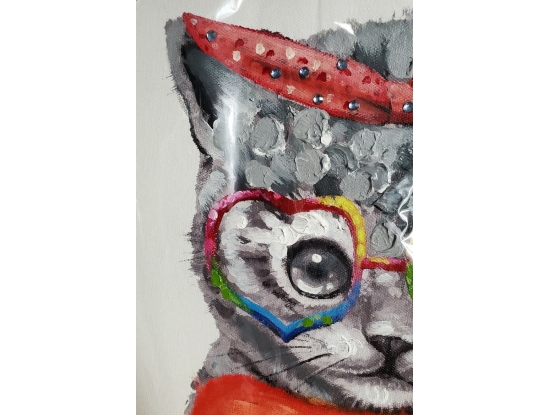 Фрагмент картины Котёнок, яркие цвета, крупные мазки