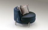 Синее большое круглое кресло с хромированными ножками и декором