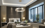 Люстра обруч Lira 60 см со стеклянными элементами в интерьере современной спальни
